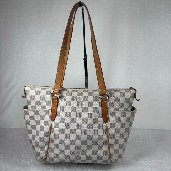 Louis Vuitton Totally Damier Azur PM Classic Gray/White Check Print Tan Vachetta - Picture 1 of 12